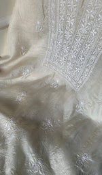 将图像加载到图库查看器中, Women's Lakhnavi Handcrafted Tussar Silk Chikankari Kurta And Dupatta Set - HONC0262816