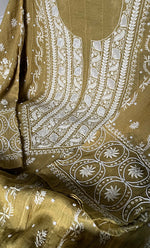 Load image into Gallery viewer, Women's Lucknowi Handcrafted Tissue Chanderi Semi - stitched Chikankari Anarkali Full Set - HONC0322222