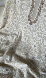Load image into Gallery viewer, Women's Lakhnavi Handcrafted Pure Silk Georgette Chikankari Kurta And Dupatta Set- HONC0270823