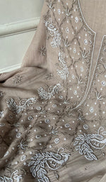 Load image into Gallery viewer, Women's Lakhnavi Handcrafted Mul Chanderi Unstitched Chikankari Full Suit Material - HONC0339568