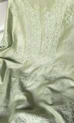 Load image into Gallery viewer, Women's Lucknowi Handcrafted Unstitched Chanderi Silk Chikankari Full Suit Material - HONC0322711