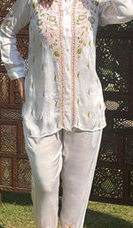 将图像加载到图库查看器中, Women's Lakhnavi Handcrafted Modal Cotton Chikankari Kurta And Palazzo Set - HONC0244558