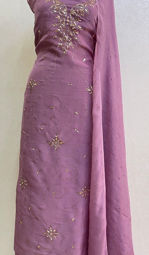 Women's Lakhnavi Handcrafted Viscose Georgette Chikankari Full Suit Material - HONC0149824