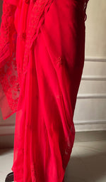 Load image into Gallery viewer, Women's Lucknowi Handcrafted Faux-Georgette Chikankari Saree - HONC0295215