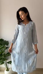 Load image into Gallery viewer, Women's Lakhnavi Handcrafted Modal Cotton Chikankari Kurti And Plazzo Set - HONC0371328
