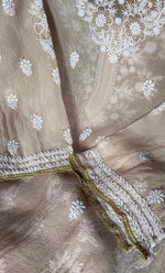 Load image into Gallery viewer, Women's Lakhnavi Handcrafted Pure Organza Chikankari Semi - stitched Kurta And Dupatta Set- HONC0288872