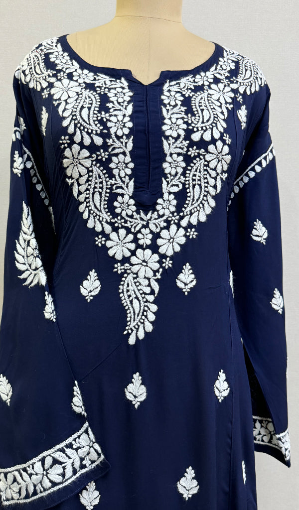 Women's Lucknowi Handcrafted Modal Cotton Chikankari Anarkali Dress - HONC0231065