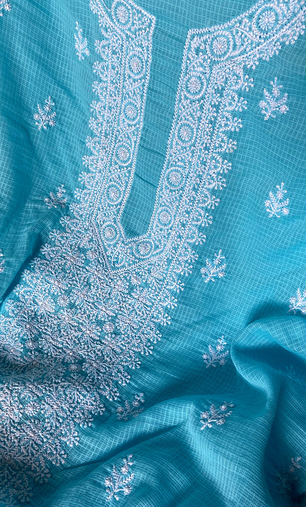 Women's Lucknowi Handcrafted Kota Cotton Chikankari Unstitched Kurta And Dupatta Set - HONC0305978