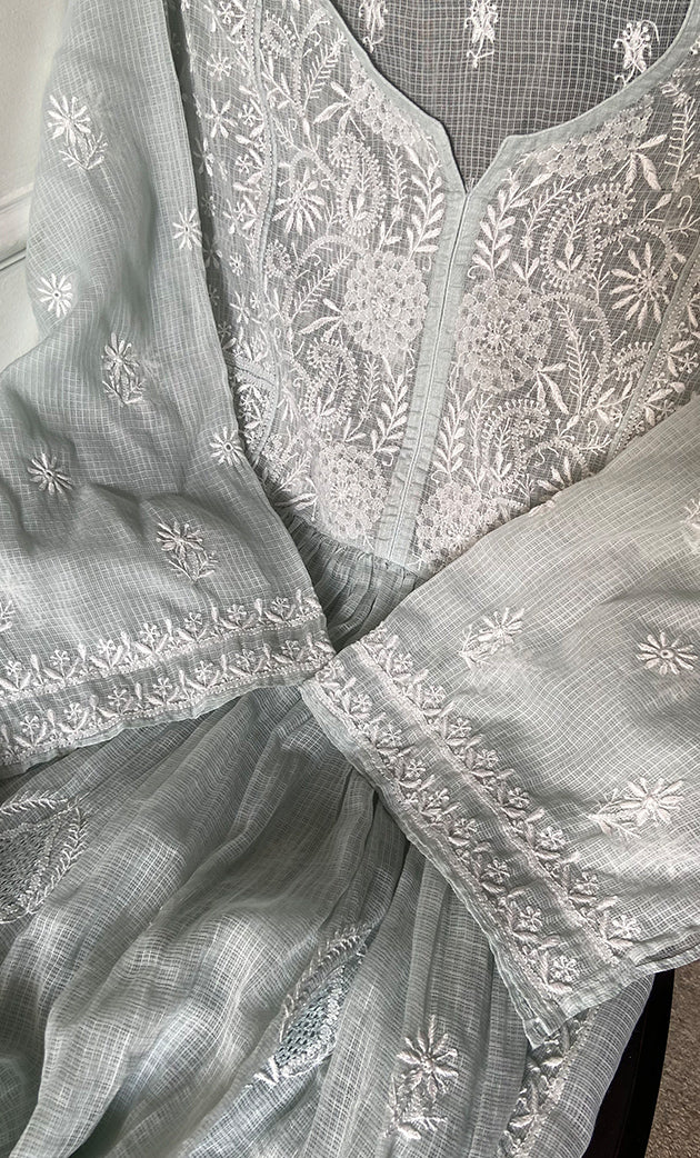 Women's Lucknowi Handcrafted Kota Cotton Chikankari Unstitched Kurta And Dupatta Set - HONC0307250