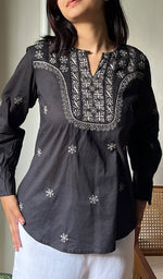 Load image into Gallery viewer, Nasrin Women's Lucknowi Handcrafted Cotton Chikankari Top - HONC0276620
