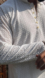 Load image into Gallery viewer, Men's Faux-Georgette Hakoba Kurta - HONC0261835