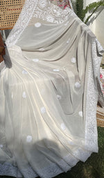Load image into Gallery viewer, Women's Lakhnavi Handcrafted Pure Silk Georgette Chikankari Saree - HONC0274174
