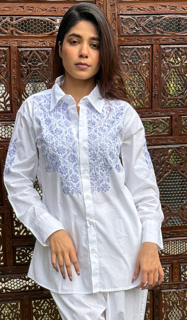 Women's Lakhnavi Handcrafted Cotton Chikankari Top And Palazzo Set - HONC0267510