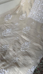 Load image into Gallery viewer, Women's Lakhnavi Handcrafted Tissue Chanderi Unstitched Chikankari Kurta And Dupatta Set - HONC0366814