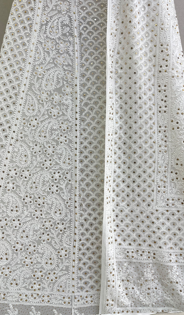 Women's Lakhnavi Handcrafted Bridal Viscose Georgette Chikankari Lehenga Set  - HONC0194940