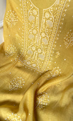 Load image into Gallery viewer, Women's Lakhnavi Handcrafted Mul Chanderi Unstitched Chikankari Full Suit Material - HONC0306982