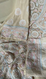 将图像加载到图库查看器中, Women's Lakhnavi Handcrafted Pure Silk Georgette Chikankari Semi - stitched Kurta ,Dupatta And Gharara Set- HONC0272801