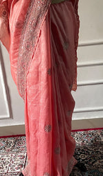 Load image into Gallery viewer, Women's Lakhnavi Handcrafted Tussar Silk Chikankari Saree - HONC0314578