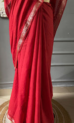 Load image into Gallery viewer, Women's Lakhnavi Handcrafted Chanderi Silk Chikankari Saree - HONC0307132
