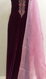 Load image into Gallery viewer, Women&#39;s Lakhnavi Handcrafted Velvet Chikankari Full Suit Material - HONC0188898
