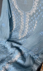 Load image into Gallery viewer, Saziya Women's Lakhnavi Handcrafted Mul Chanderi Semi - Stitched Kurta And Dupatta Set - HONC0300395