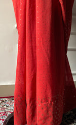 将图像加载到图库查看器中, Women's Lakhnavi Handcrafted Pure Silk Georgette Chikankari Saree - HONC0307218