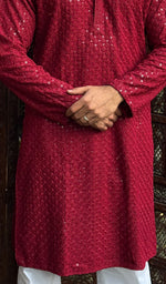 Load image into Gallery viewer, Men's Faux-Georgette Hakoba Kurta - HONC0266668
