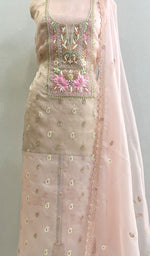 将图像加载到图库查看器中, Women's Lakhnavi Handcrafted Pure Organza Chikankari Unstitched Kurta And Dupatta Set- HONC0209006