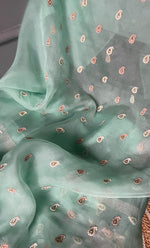 将图像加载到图库查看器中, Women's Lakhnavi Handcrafted Pure Organza Silk Chikankari Unstitched Full Suit Material - HONC0267229