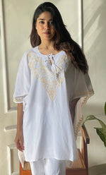 将图像加载到图库查看器中, Women's Lucknowi Handcrafted Cotton Chikankari Kaftan - HONC0297333