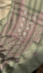 将图像加载到图库查看器中, Women's Lakhnavi Handcrafted Mul Chanderi Unstitched Kurta And Dupatta Set - HONC0287727