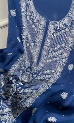 Load image into Gallery viewer, Women's Lakhnavi Handcrafted Maheshwari Mul Chanderi Unstitched Kurta And Dupatta Set- HONC0282254