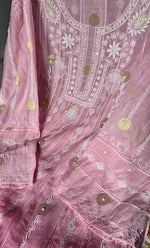 Load image into Gallery viewer, Izna Women's Lakhnavi Handcrafted Mul Chanderi Semi - Stitched Anarkali And Dupatta Set - HONC0302882