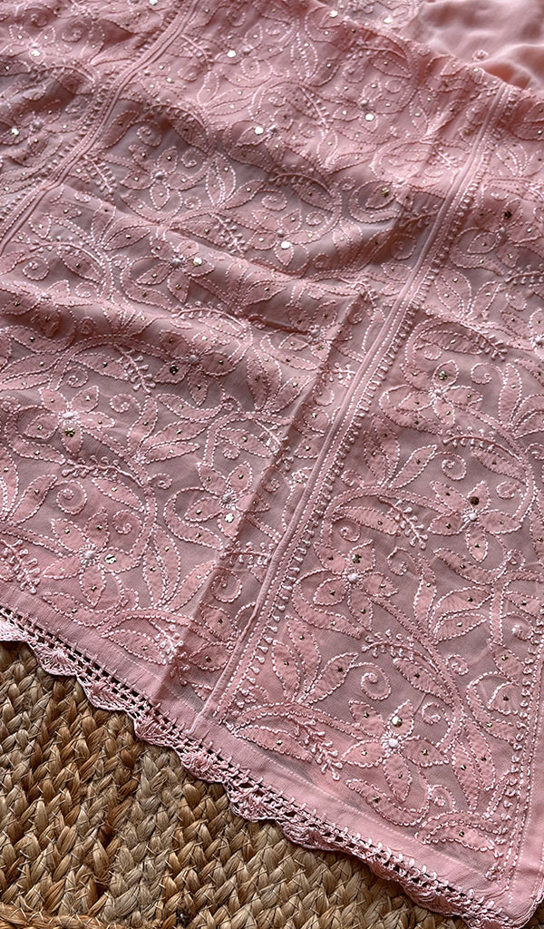 Women's Lakhnavi Handcrafted Viscose Georgette Chikankari Kurti- HONC0221788