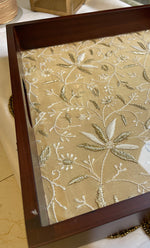 Load image into Gallery viewer, Elegant Wooden Chikankari Tray – Handcrafted Lucknowi Embroidery - HONC0310868