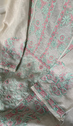 将图像加载到图库查看器中, Women's Lakhnavi Handcrafted Linen Cotton Semi -Stitched Kurta And Dupatta Set - HONC0269952