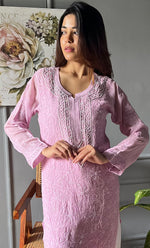 将图像加载到图库查看器中, Women's Lakhnavi Handcrafted Viscose Georgette Chikankari Kurti- HONC0290138