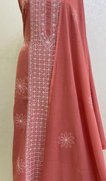 Load image into Gallery viewer, Women's Lakhnavi Handcrafted Cotton Chikankari Kurta And Dupatta Set- HONC0154884