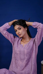 Load image into Gallery viewer, Women's Lakhnavi Handcrafted Viscose Georgette Chikankari Kurti - HONC0200203