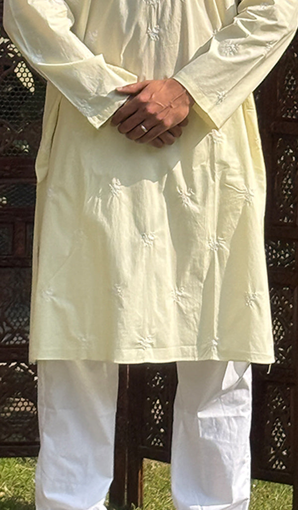 Men's Lucknowi Handcrafted Cotton Chikankari Kurta - HONC0115507