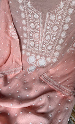 Load image into Gallery viewer, Women's Lakhnavi Handcrafted Mul Chanderi Semi - Stitched Kurta And Dupatta Set - HONC0307152