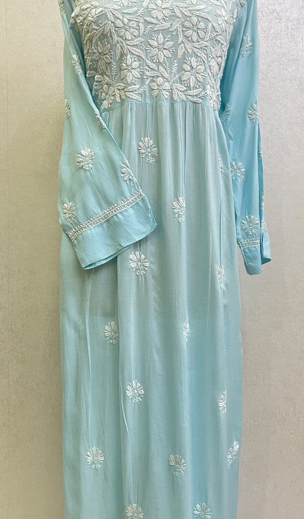 Women's Lucknowi Handcrafted Modal Cotton Chikankari Gown - HONC09530