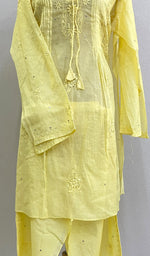 将图像加载到图库查看器中, Siya Women's Lakhnavi Handcrafted Mul Chanderi Chikankari Semi - Stitched Kurta Palazo Set - HONC0193583