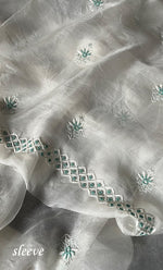 Load image into Gallery viewer, Women's Lakhnavi Handcrafted Pure Organza Chikankari Unstitched Kurta And Dupatta Set - HONC0308254