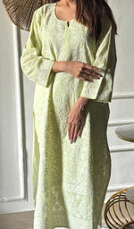 Load image into Gallery viewer, Women's Lakhnavi Handcrafted Cotton Chikankari Kurti - HONC0352380