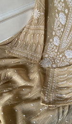 Load image into Gallery viewer, Basma Women's Lucknowi Handcrafted Mul Chanderi Semi - stitched Chikankari Anarkali Full Set - HONC0355632