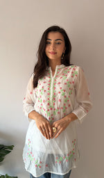 Load image into Gallery viewer, Sophia Women's Lakhnavi Handcrafted Mul Chanderi Chikankari Top - HONC0372855