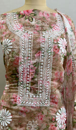 将图像加载到图库查看器中, Disha Women's Lakhnavi Handcrafted Organza Chikankari Unstitched Kurta And Dupatta Set - HONC0201433