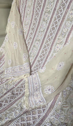 Load image into Gallery viewer, Women's Lakhnavi Handcrafted Pure Silk Georgette Chikankari Semi - stitched Anarkali And Dupatta Set- HONC0335355