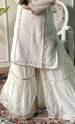 Load image into Gallery viewer, Women's Lakhnavi Handcrafted Mul Chanderi Chikankari Stitched Kurta, Dupatta And Gharara Set - HONC0324079